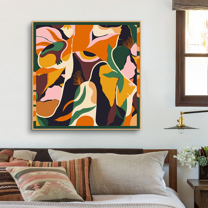 抽象植物花卉肌理感花开富贵客厅玄关挂画中古风卧室餐厅装饰画