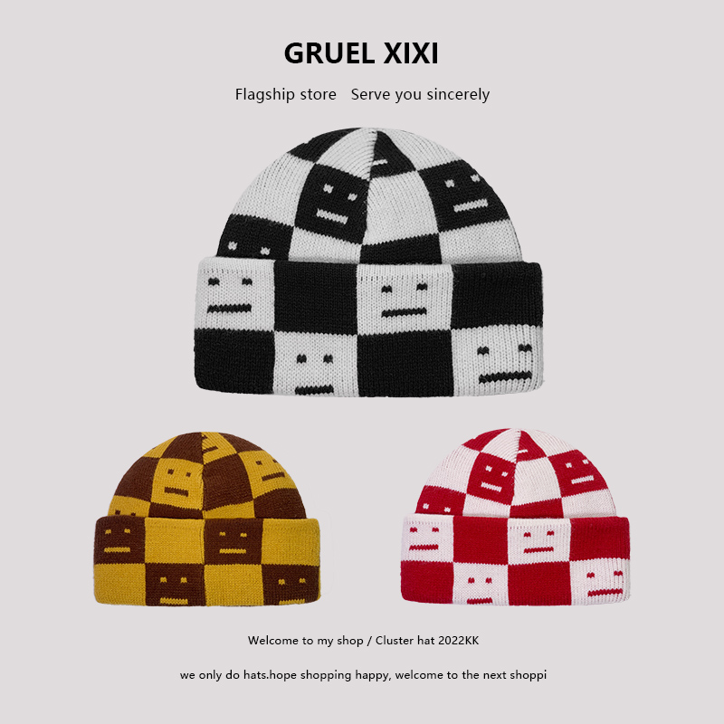 秋冬方脸表情毛线针织帽男女