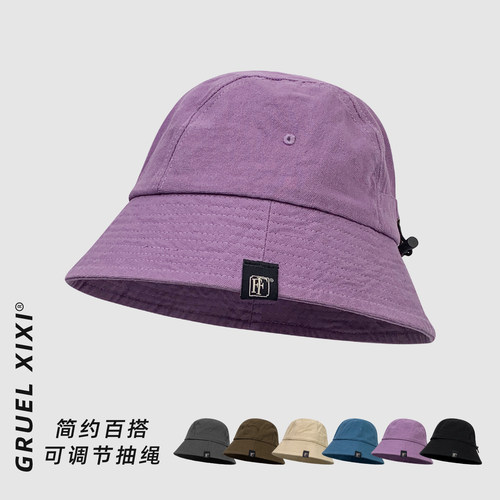 蓝色可调抽绳防晒遮阳渔夫帽
