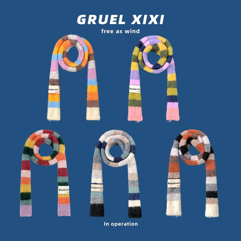 秋冬彩色条纹小细围巾甜美女