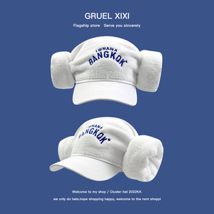 小众设计毛巾大耳朵可爱字母刺绣泰式桑拿帽女朋克鸭舌棒球帽子潮