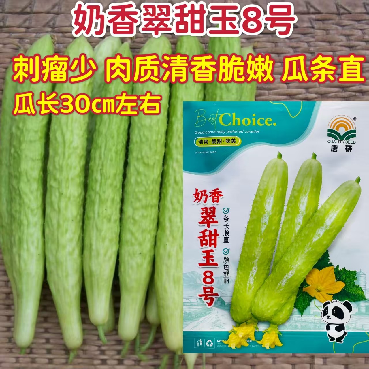 奶香翠甜玉8号白皮黄瓜种子中早熟瓜条直刺瘤少腔小肉厚清香脆嫩