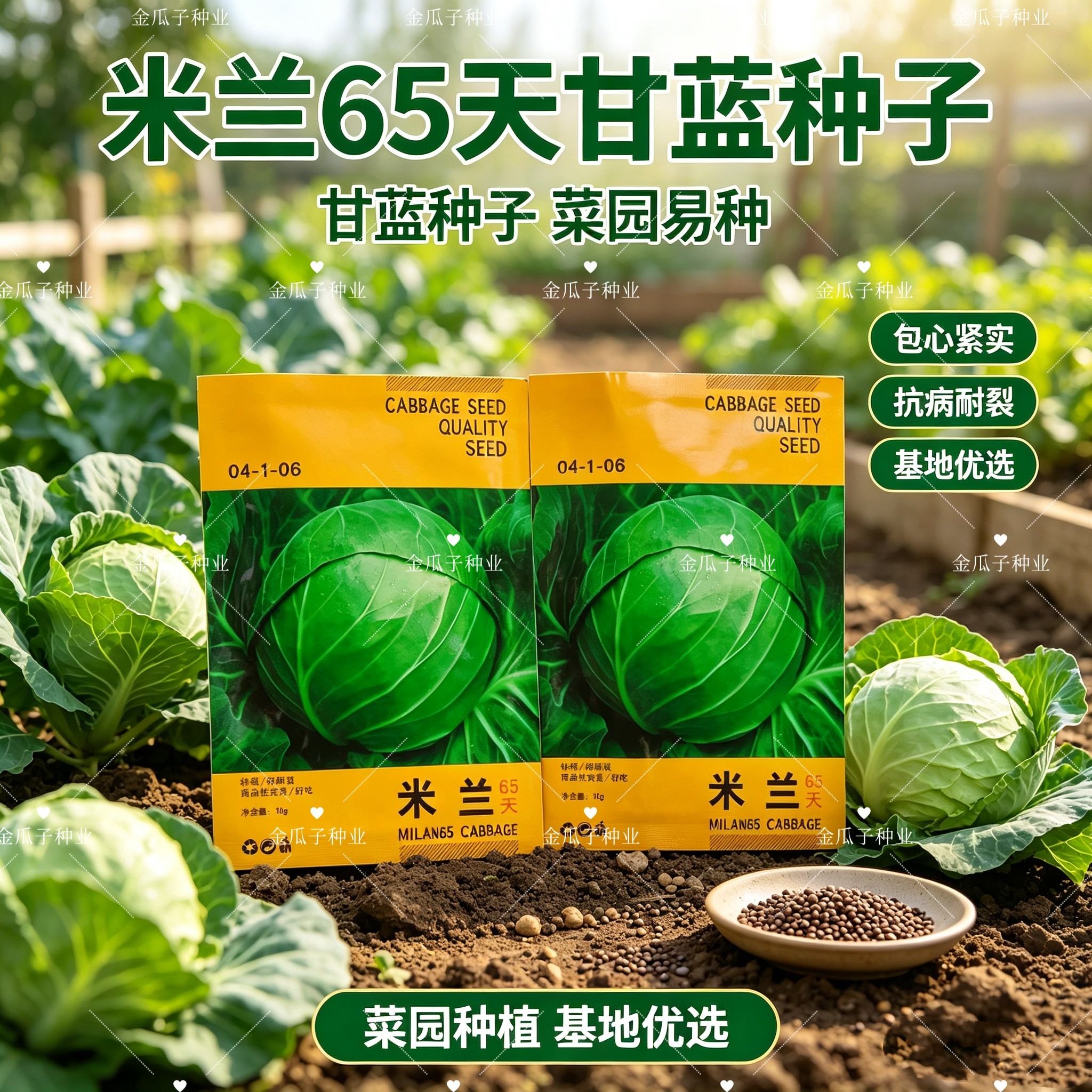米兰65天甘蓝种子耐寒软叶中熟美味甜脆可口包菜莲花白洋白菜高产