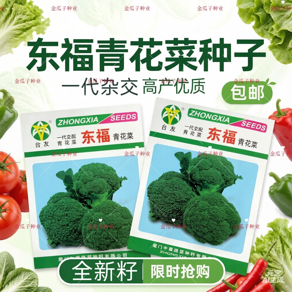 东福中早熟青花菜西兰花菜种子花蕾紧密花球重约800克春秋种植