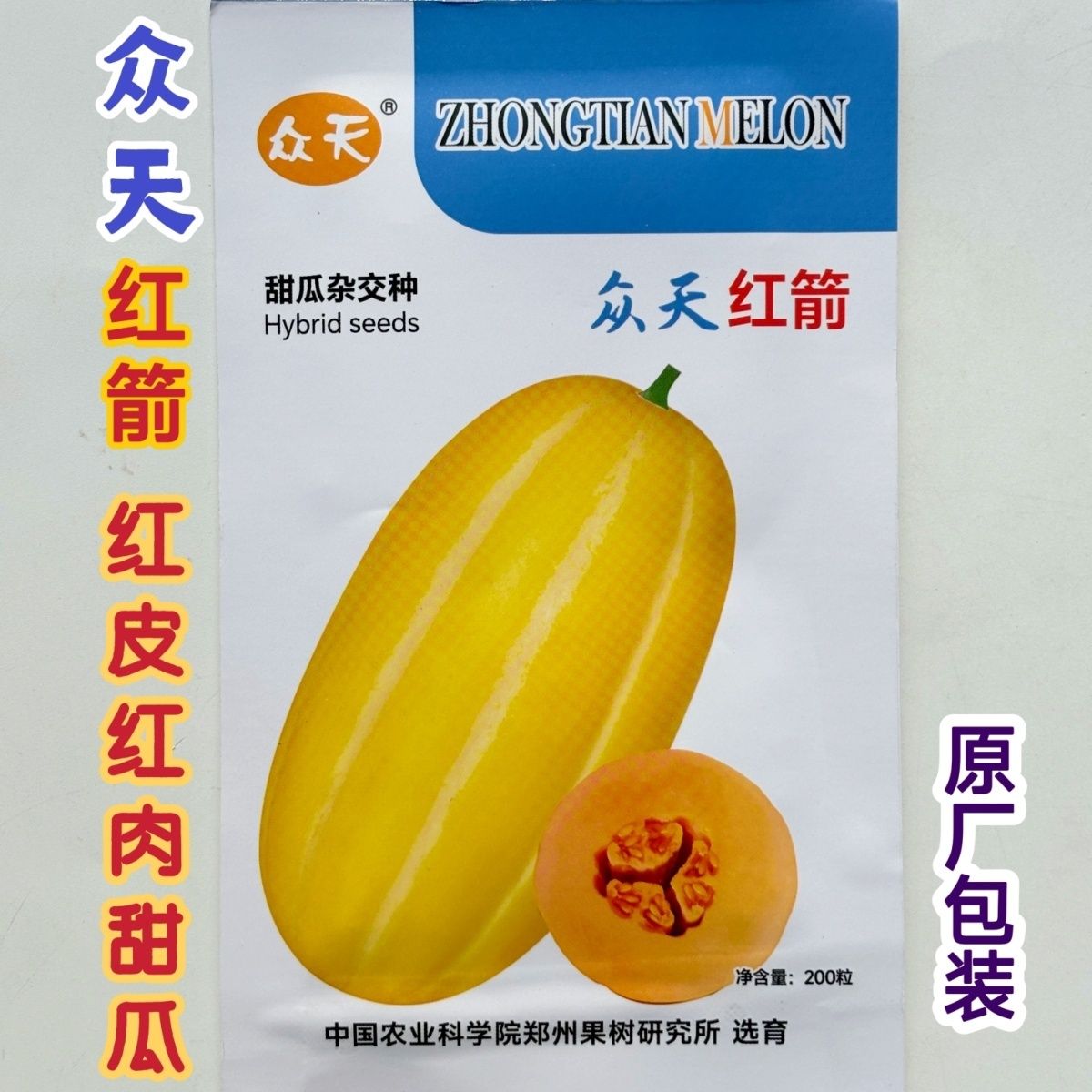 众天红箭甜瓜种子早熟薄厚皮甜瓜种子金黄皮果肉橙色糖度高香瓜籽