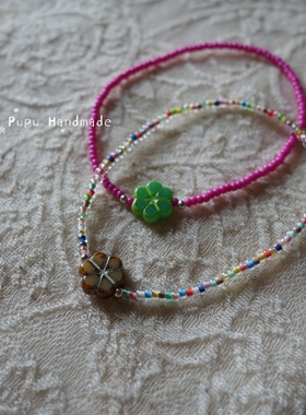 原创进口米珠古董玻璃花闺蜜手链