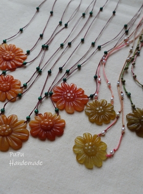 原创设计玉石花花复古项链