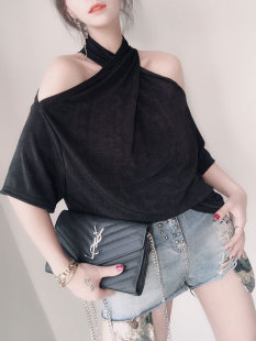 上衣 女显瘦百搭T恤莫代尔打底衫 欧洲站2026夏洋气时尚 宽松露肩衫