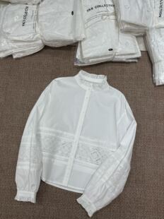 女气质喇叭袖 欧洲站2026春季 百搭刺绣木耳边白衬衫 时尚 上衣潮 新款