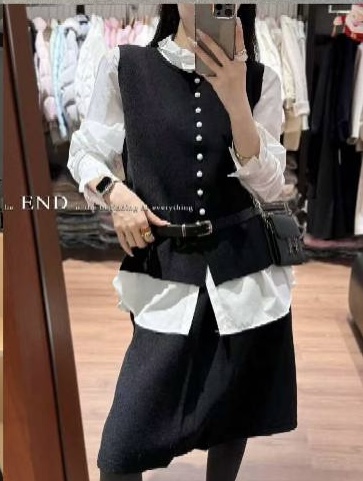 宽松显瘦洋气马甲衬衣腰带三件