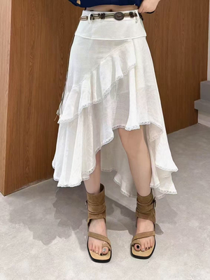 不规则半身式短裙蕾丝裙摆长裙子