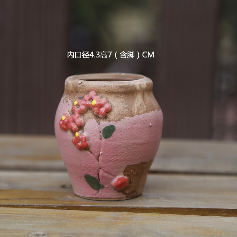 韩式粗陶手绘拇指盆带脚透气性好