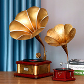 复古老式 大喇叭留声机模型摆件黑胶唱片机创意家居软装 饰摄影道具