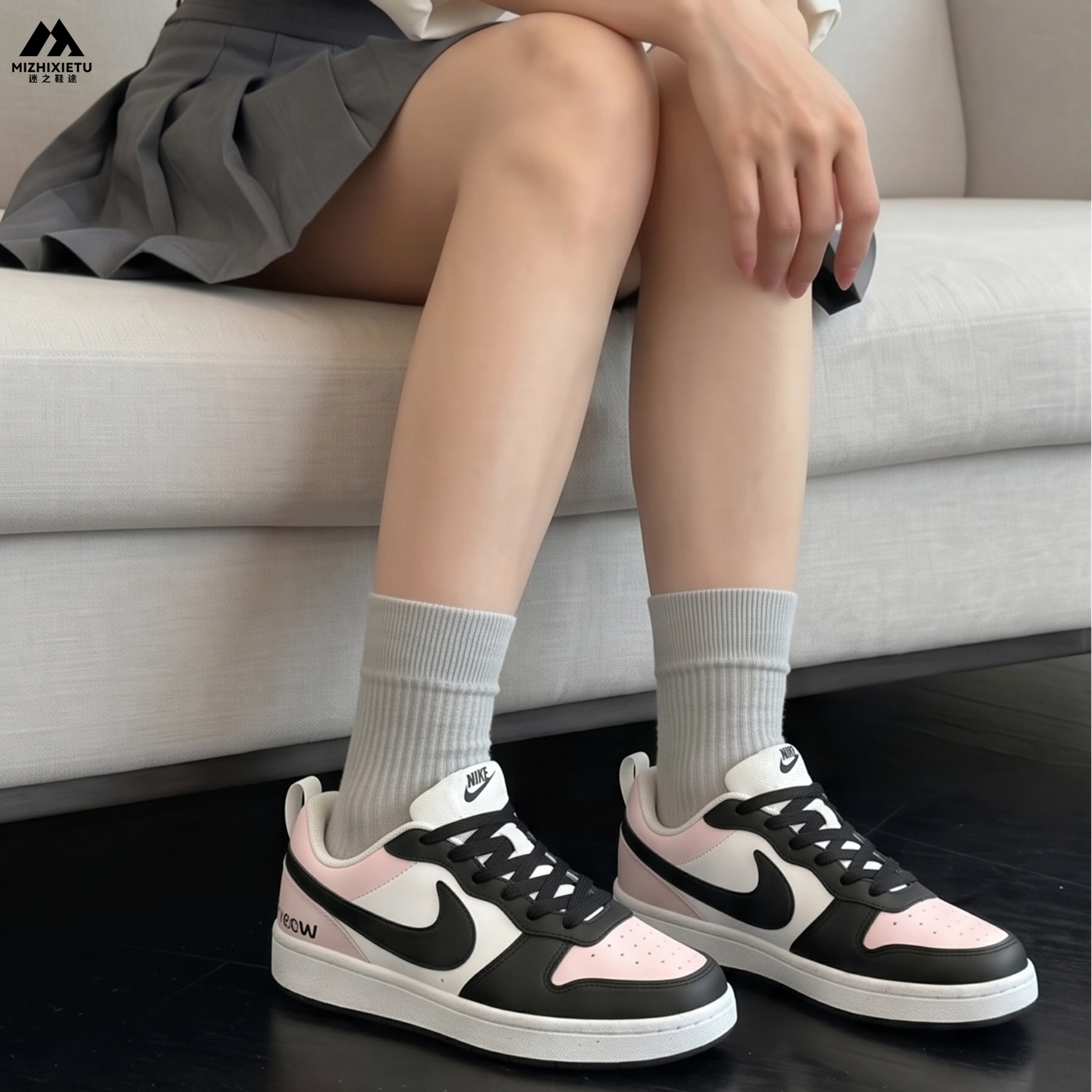 球鞋定制 Nike/耐克 Court Borough喵系心动少女猫爪黑粉女子板鞋