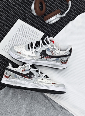 球鞋定制 Nike/耐克 Court Vision 惊悚梦魇哥特涂鸦百搭男子板鞋