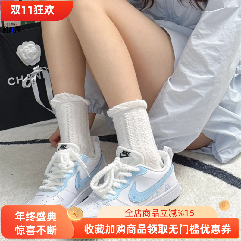 球鞋定制 Nike/耐克 Court Borough悠闲小猫萌趣可爱百搭女子板鞋