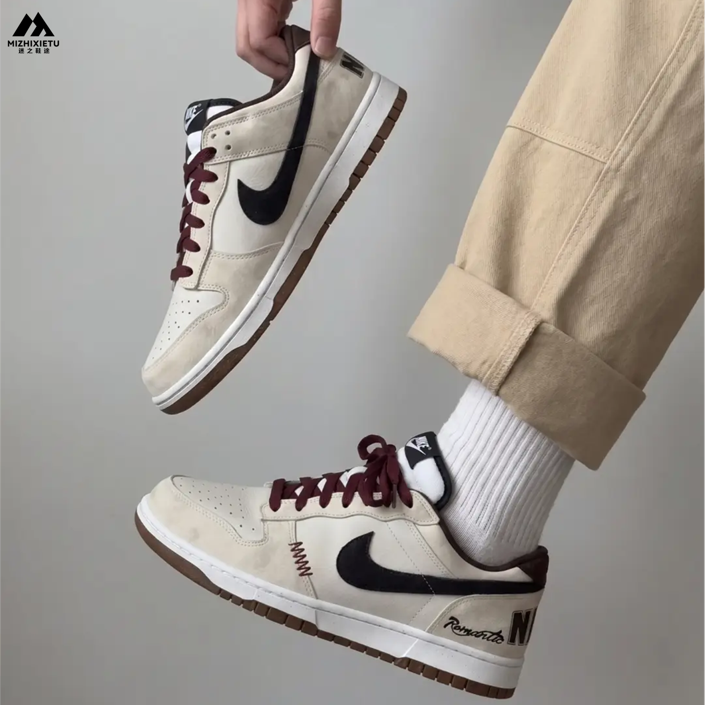 球鞋定制 Nike/耐克 BIG LOW罗曼棕美拉德废土风做旧低帮男子板鞋
