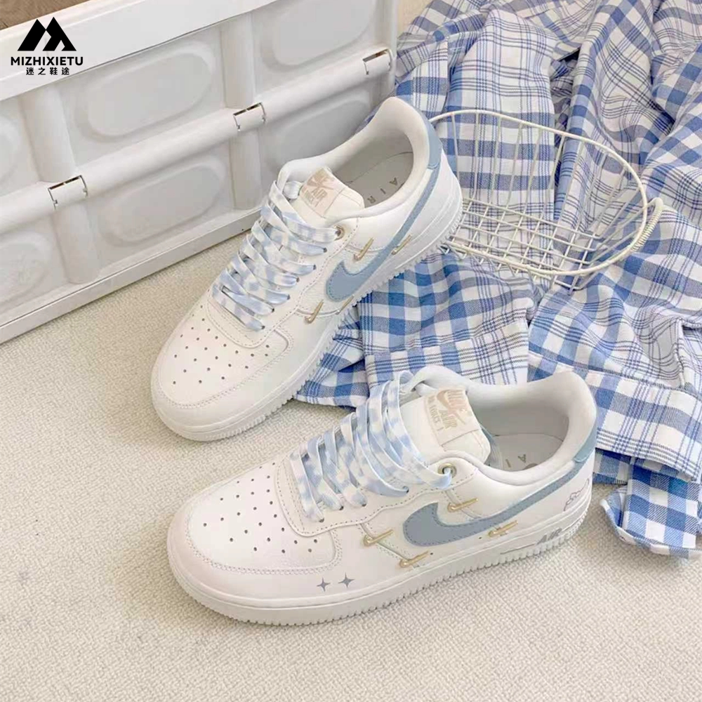 球鞋定制 Nike/耐克 Air Force 1 蓝色海洋涂鸦空军一号女子板鞋