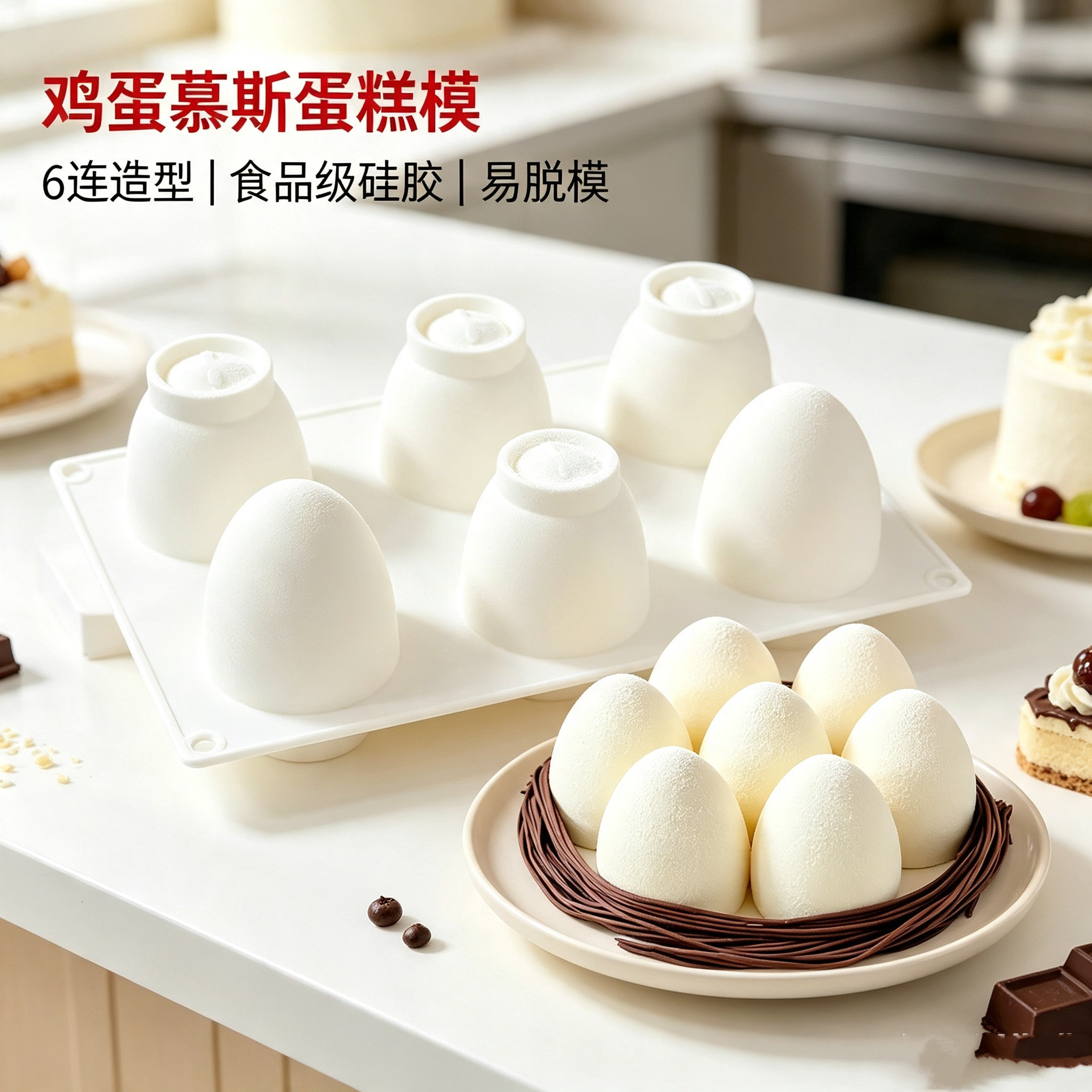 鸡蛋型慕斯蛋糕硅模巧克力儿童破壳生日蛋糕甜品布丁食品级烘焙模