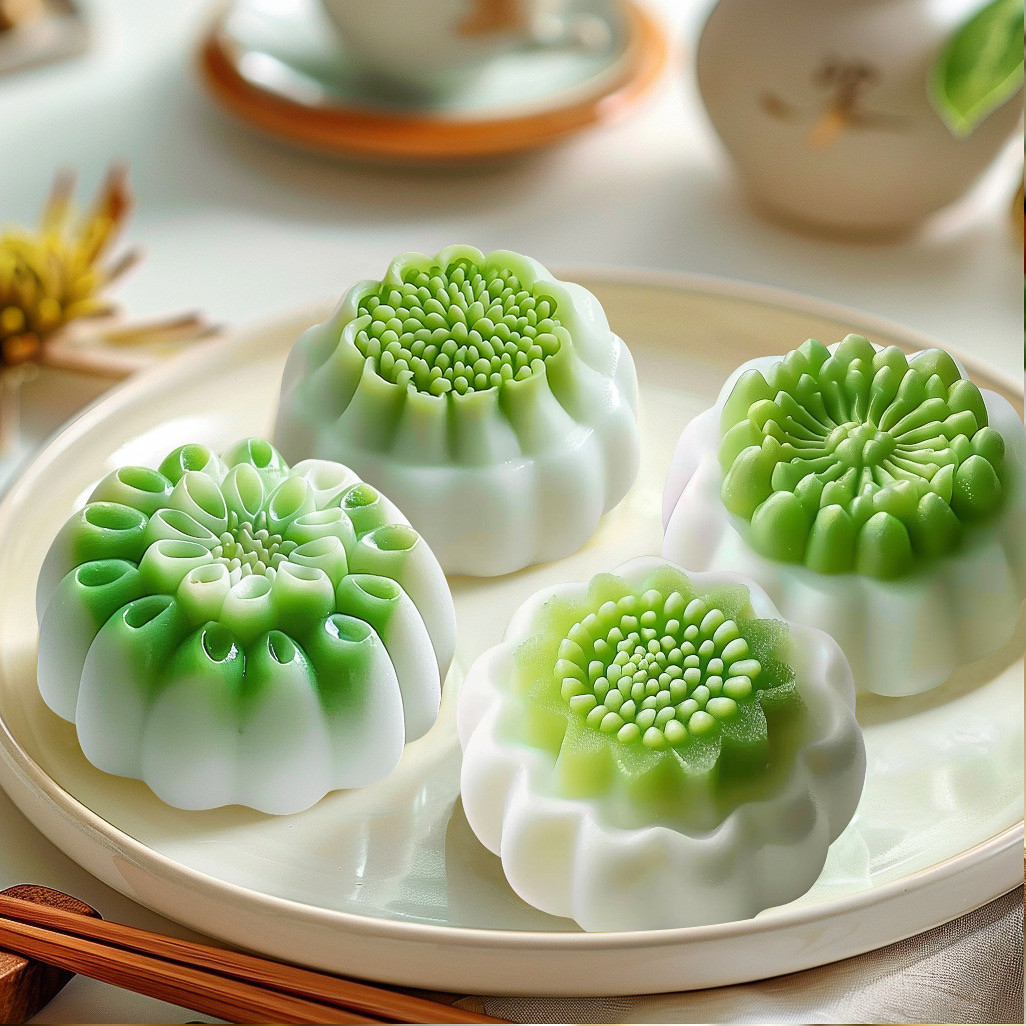 中国风莲花荷花慕斯燕菜果冻硅胶模花苞形冰淇淋月饼绿豆糕菓子模