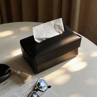 SilentWind寂风法式 马鞍皮纯色缝线抽纸盒家居桌面皮革纸巾收纳盒