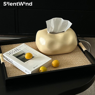 SilentWind寂风奶油风陶瓷纸巾盒客厅轻奢高颜值感创意家用抽纸盒