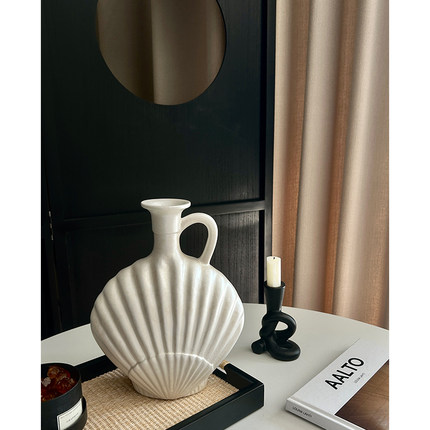 SilentWind中古风贝壳花瓶高级感法式陶瓷复古小众艺术感家居摆件