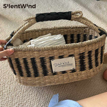 ins风遛弯篮子~手工编织收纳筐浴室干区洗漱杂物收纳篮民宿摆件