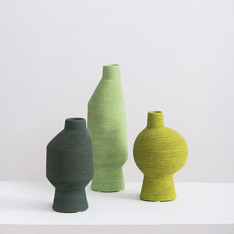 侘寂风绿色系陶瓷花瓶 客厅插花摆件电视柜设计师艺术插干花花器