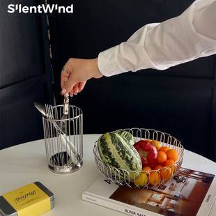 SilentWind镜面不锈钢镂空果盘简约轻奢家用客厅茶几水果盘零食盘