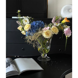 SilentWind寂风法式 饰花器 高透玻璃铃铛大花瓶复古高级感家居装