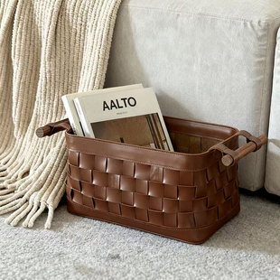 SilentWind寂风手工编织收纳筐马鞍皮收纳整理书籍玩具衣物收纳篮