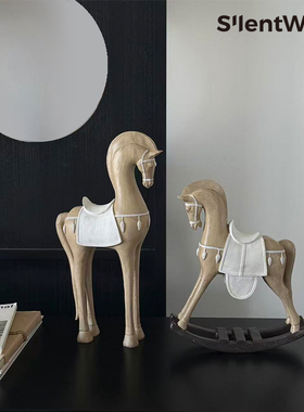 SilentWind寂风复古仿木纹马头摆件组合客厅装饰品家居软装摆件