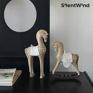SilentWind寂风复古仿木纹马头摆件组合客厅装 摆件 饰品家居软装