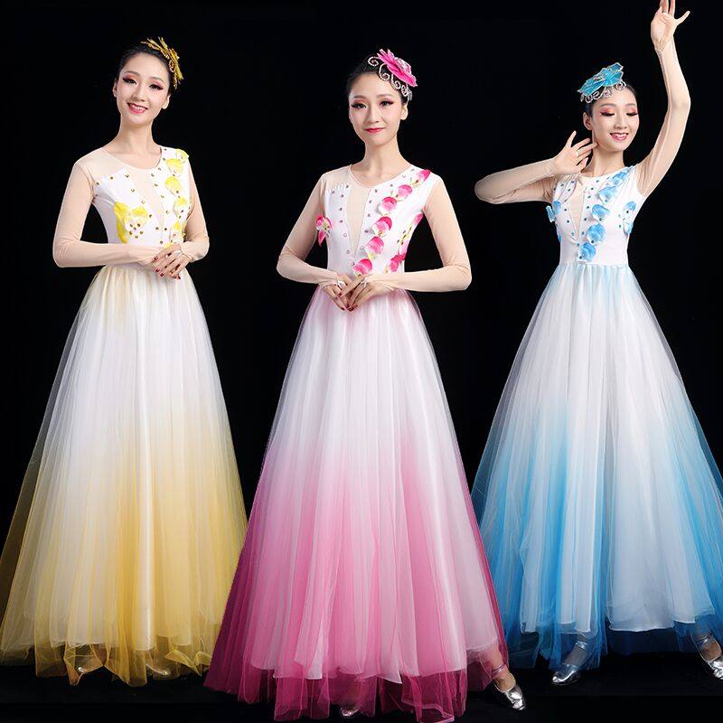 开场舞大摆裙女成人新款2019伴舞服盛世花开舞蹈服合唱演出服长裙