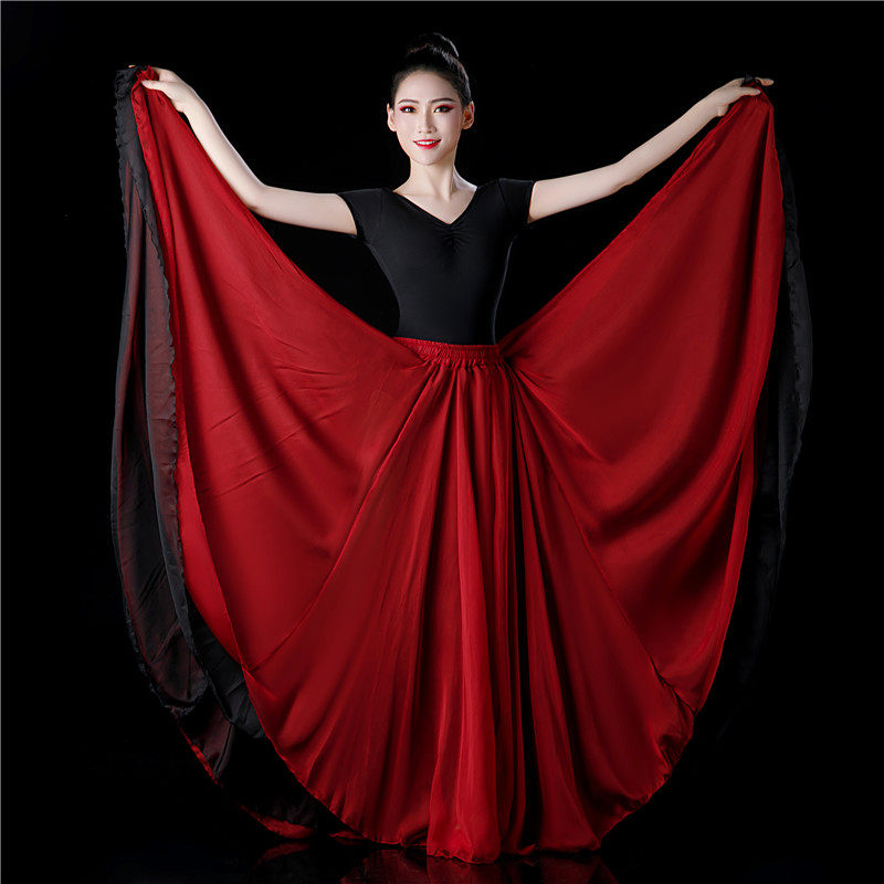 中国古典民族风舞蹈练功服表演出长裙子双层天丝飘逸松紧腰大摆裙