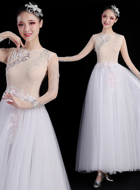 新款蒙古族额尔古纳河同款表演服飘逸大裙摆民族舞蹈演出服装定制