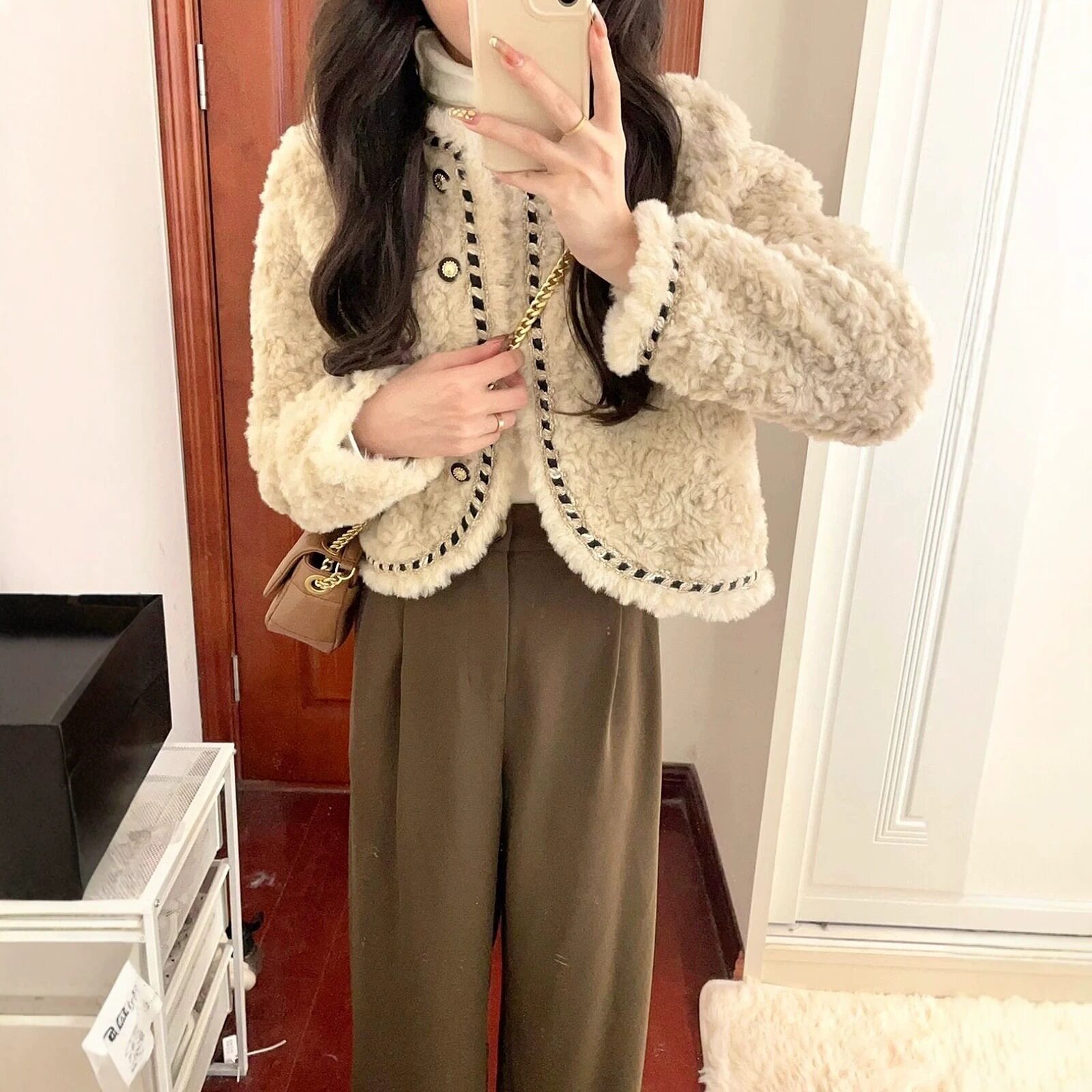 小香风外套女装冬季2026新款仿羊
