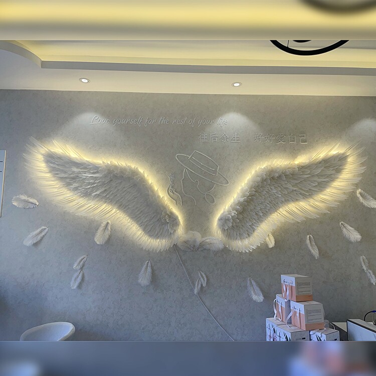 网红背景墙打卡美容院墙饰挂件道具装饰发光羽毛天使之翼翅膀拍照