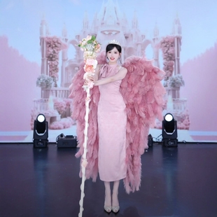 粉色羽毛大号天使翅膀装饰cos开场舞公会赛直播走秀舞台演出道具