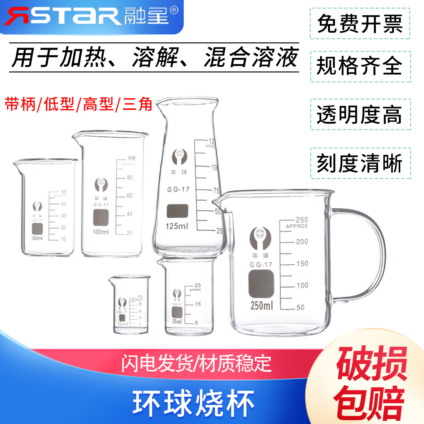 玻璃烧杯把柄烧杯刻度杯环球图片
