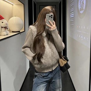 2026冬季新款环保皮草毛毛棉服女短款可拆卸袖马甲超好看夹棉外套