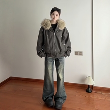 美式复古座山雕外套女2025年冬季新款派克服加绒加厚情侣夹克棉服