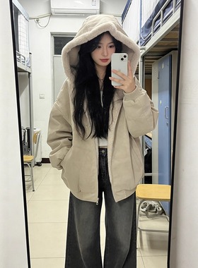 美式座山雕棉服女2025年冬季新款超好看加绒加厚情侣宽松棉衣外套