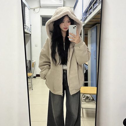 美式座山雕棉服女2025年冬季新款超好看加绒加厚情侣宽松棉衣外套