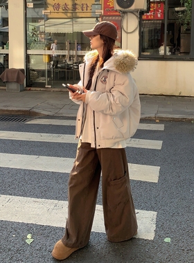 美式复古派克棉服女2025冬季新款加厚情侣高级感工装宽松棉衣外套