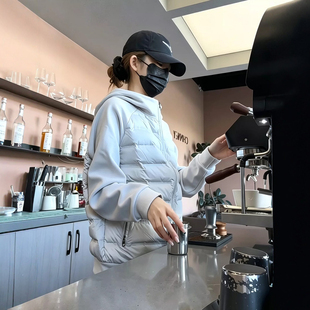 轻薄排骨羽绒棉服女2026冬季新款韩系拼接卫衣超好看保暖棉袄外套