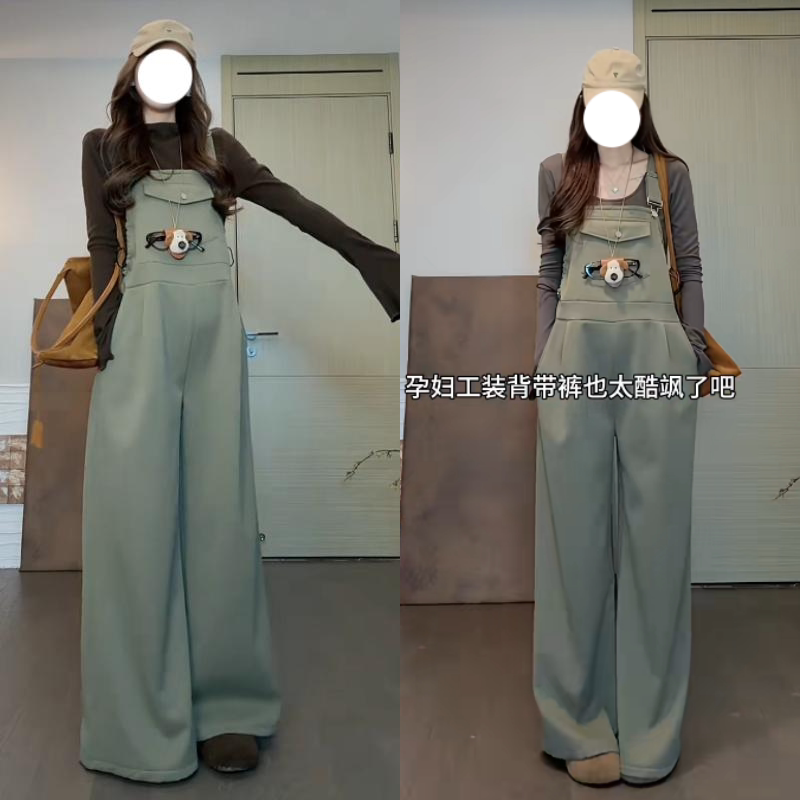 孕妇秋冬加绒保暖背带裤套装