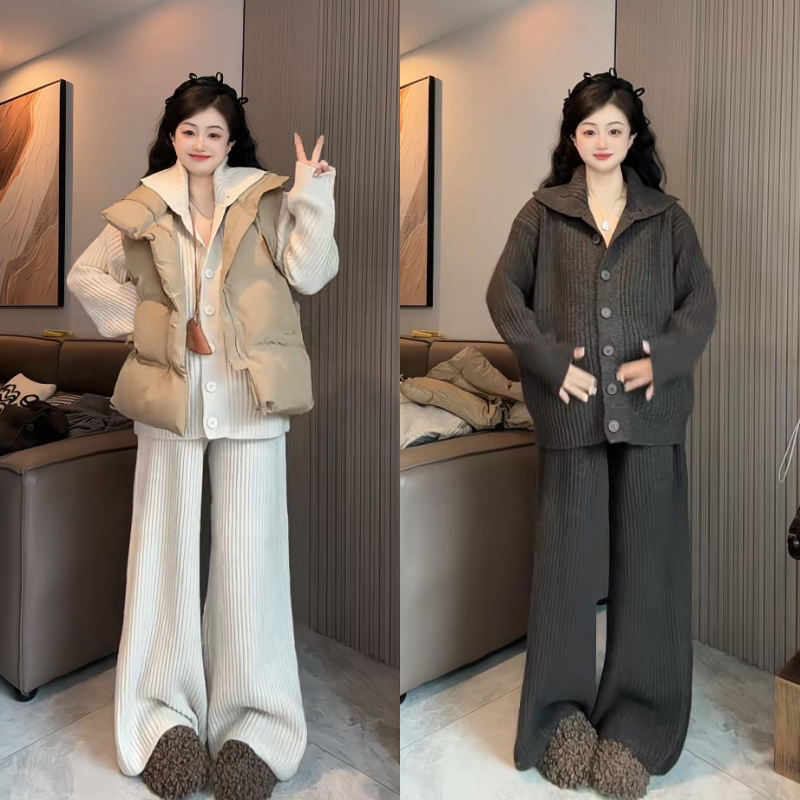 孕妇马甲+针织上衣+阔腿裤三件套
