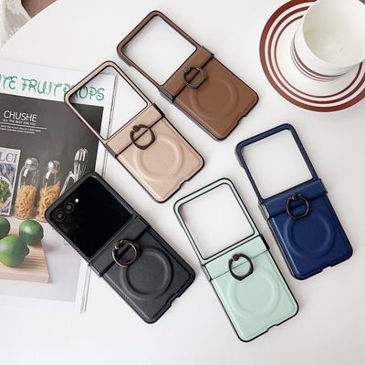 适用MOTO Razr50/60ultra折叠手机壳素皮皮纹全包中轴指环扣磁吸简约商务个性创意防摔Razr60pro/40U男女款潮